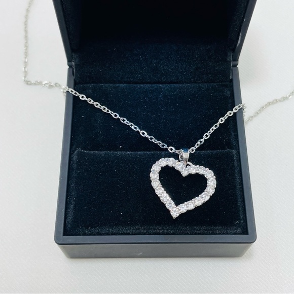 Heart Pendant Silver Necklace Chain Valentine Love Cubic Zirconia CZ Charm Small - Picture 3 of 8